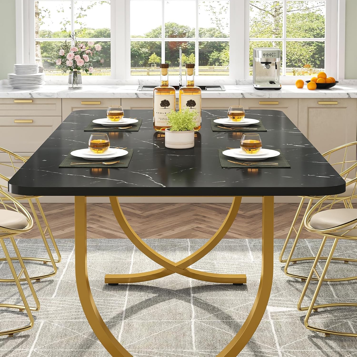 63 Inches Rectangular Dining Table for 4-6, Modern Kitchen Table with Metal Legs