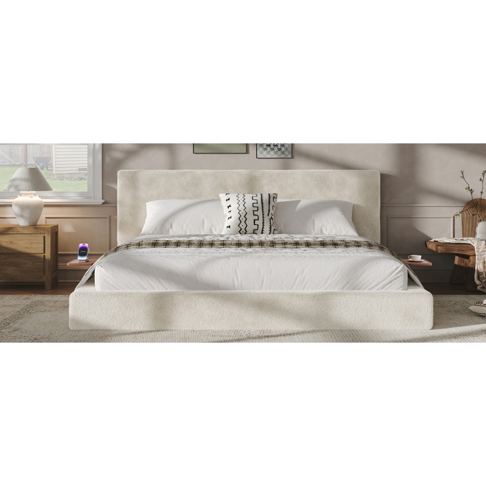 AirFrame King Bed Frame–Sliding Side Table, Cloud Upholstered Sponge Cushion