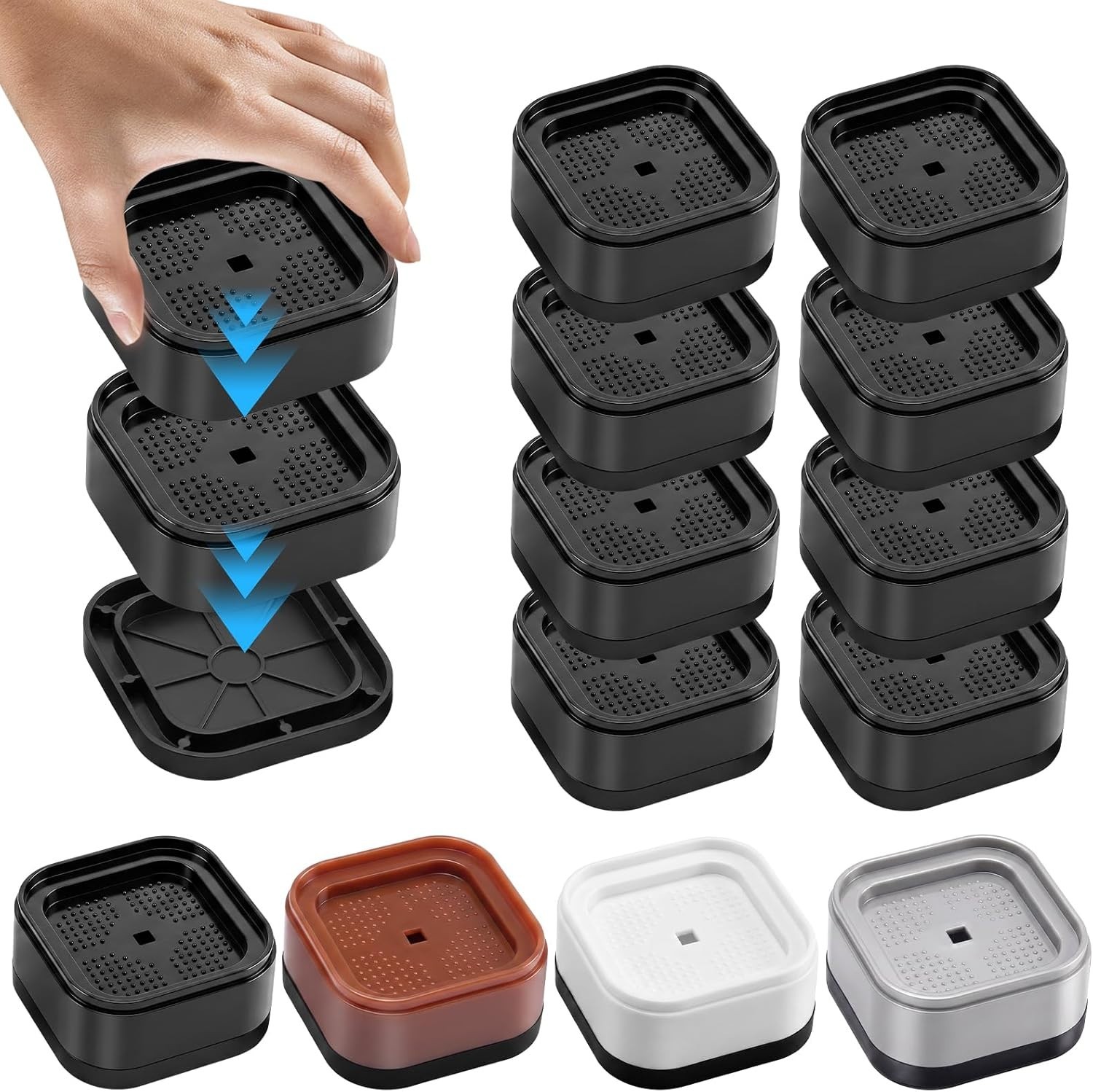 8 Pack Furniture Risers Adjustable Bed Risers Heavy Duty 1 or 2 Inch Black