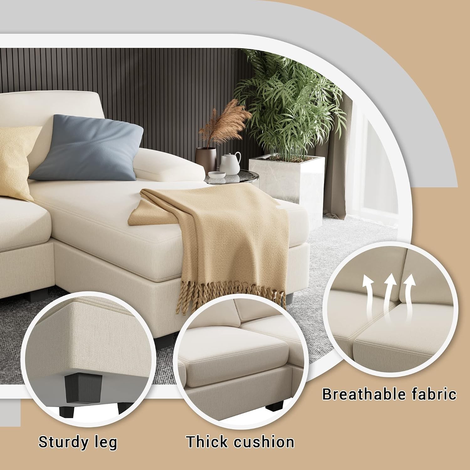 Convertible Sectional Sofa Couch 4 Seat Sofa Set Living Room U-Shaped Modern