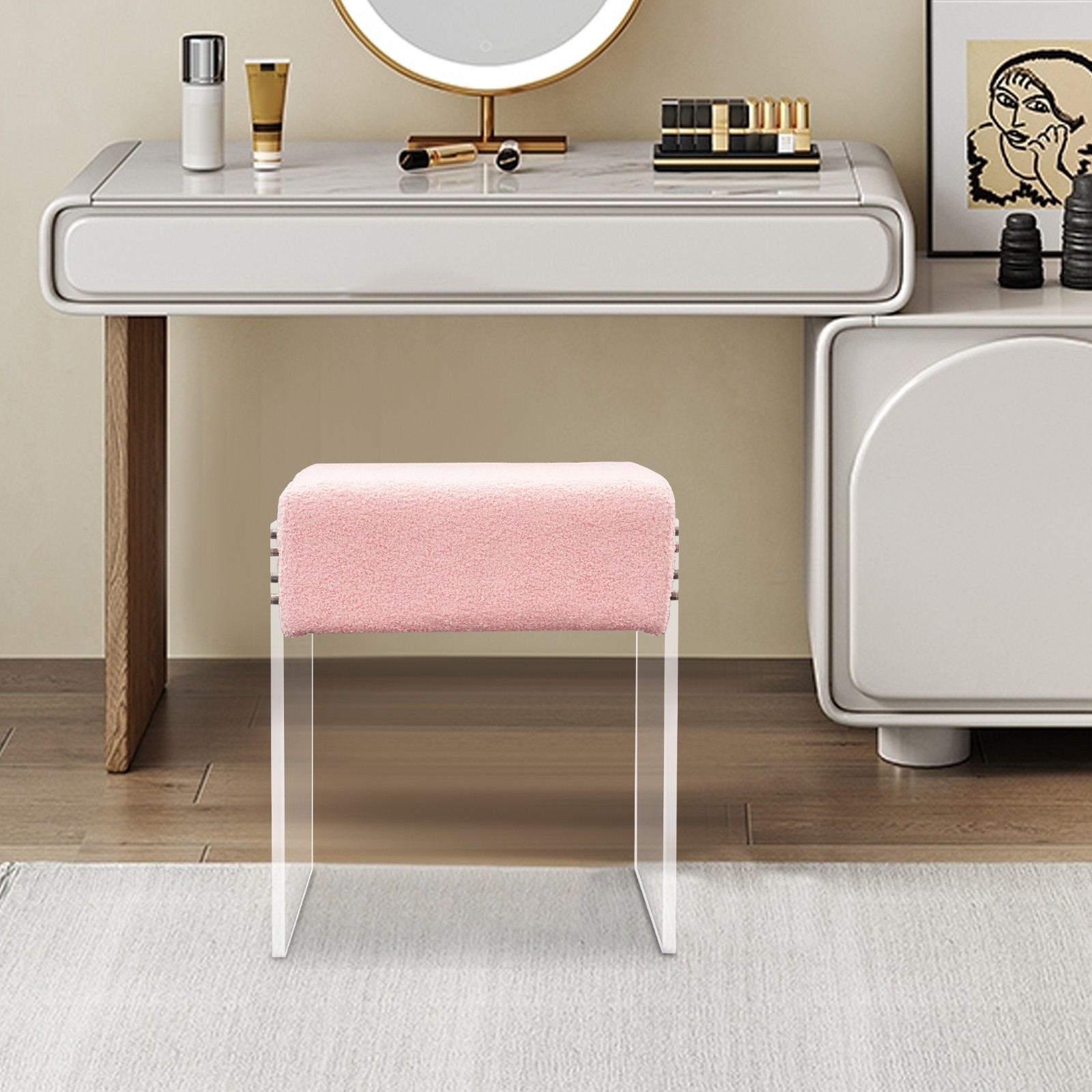 Makeup Stool Modern Minimalist Multi-functional Vanity Acrylic Chair w/ Cushion