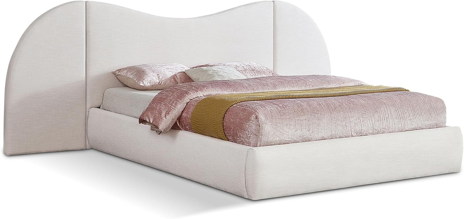 Everest Collection Modern Queen Bed in Cream Linen with Removable Side Panels