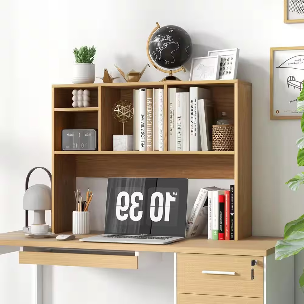 Beige 37 In. X 29 In. Wood Classic Desktop Bookshelf