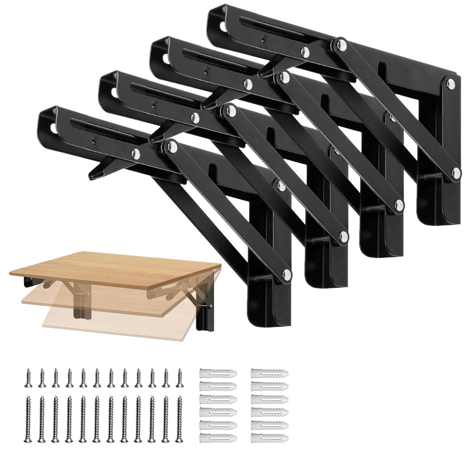 4 PCS 8 Inch Folding Shelf Brackets Heavy Duty Fold Down Wall Mount 133 Lbs