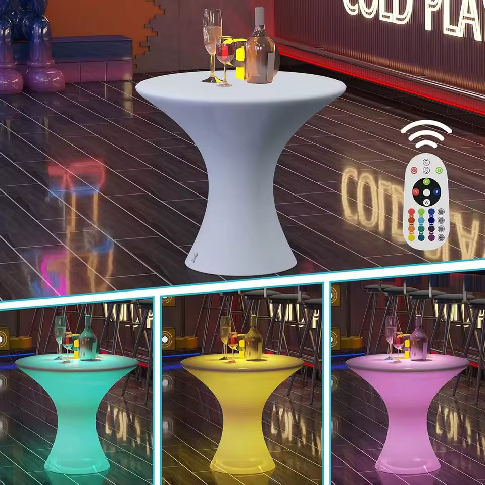 LED Illuminated Cocktail Table RGB Color Changing Rechargeable Light Up