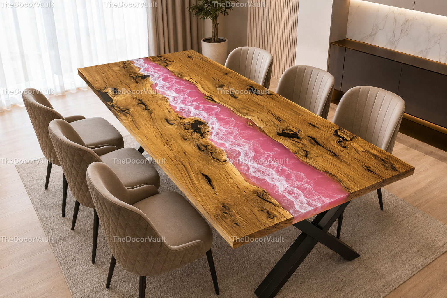Live Edge Olive Wood Pink Epoxy River Dining Table Top Handmade Custom Table Top