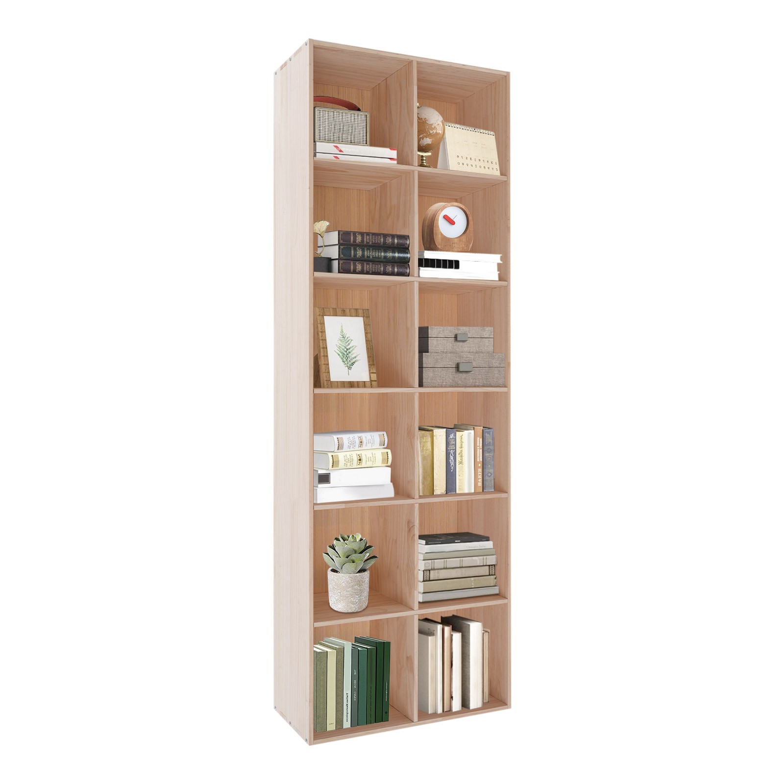 12 Compartments Book Storage Display Cabinet 180cm Bookshelf Solid Wood Bookcase