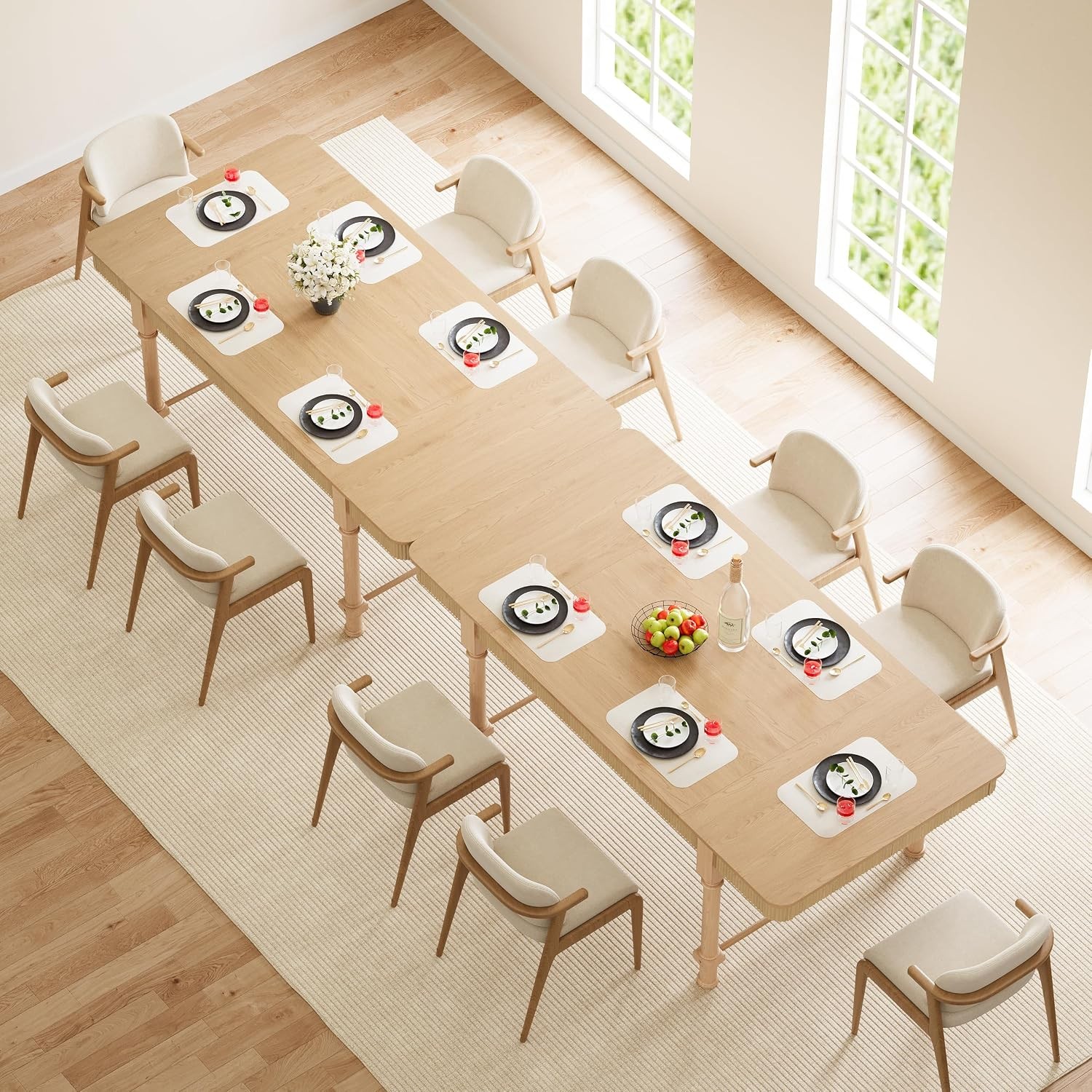 78 Inch Fluted Kitchen Dining Table for 6 8 10, Large Rectangular Kitchen Table