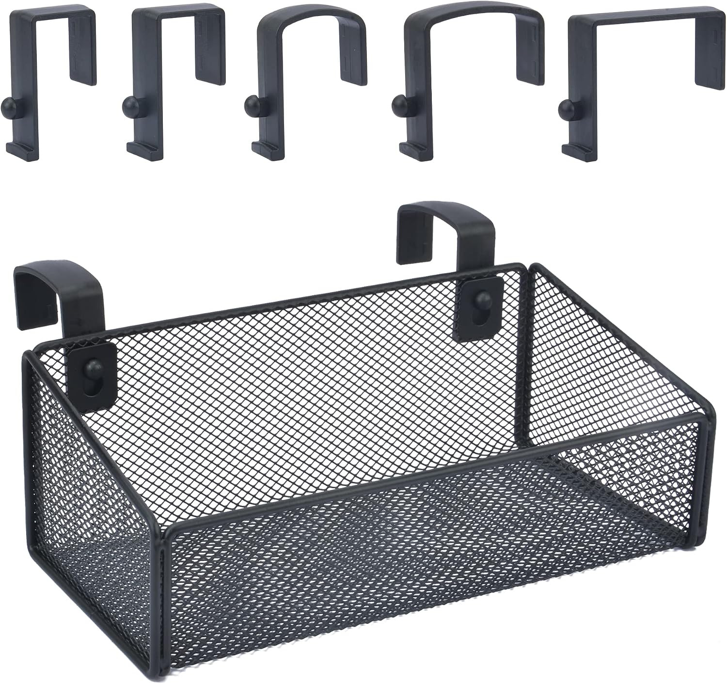 Hanging Floating Shelves – Metal Mesh Cubicle Storage Organizer with 5 Plastic H
