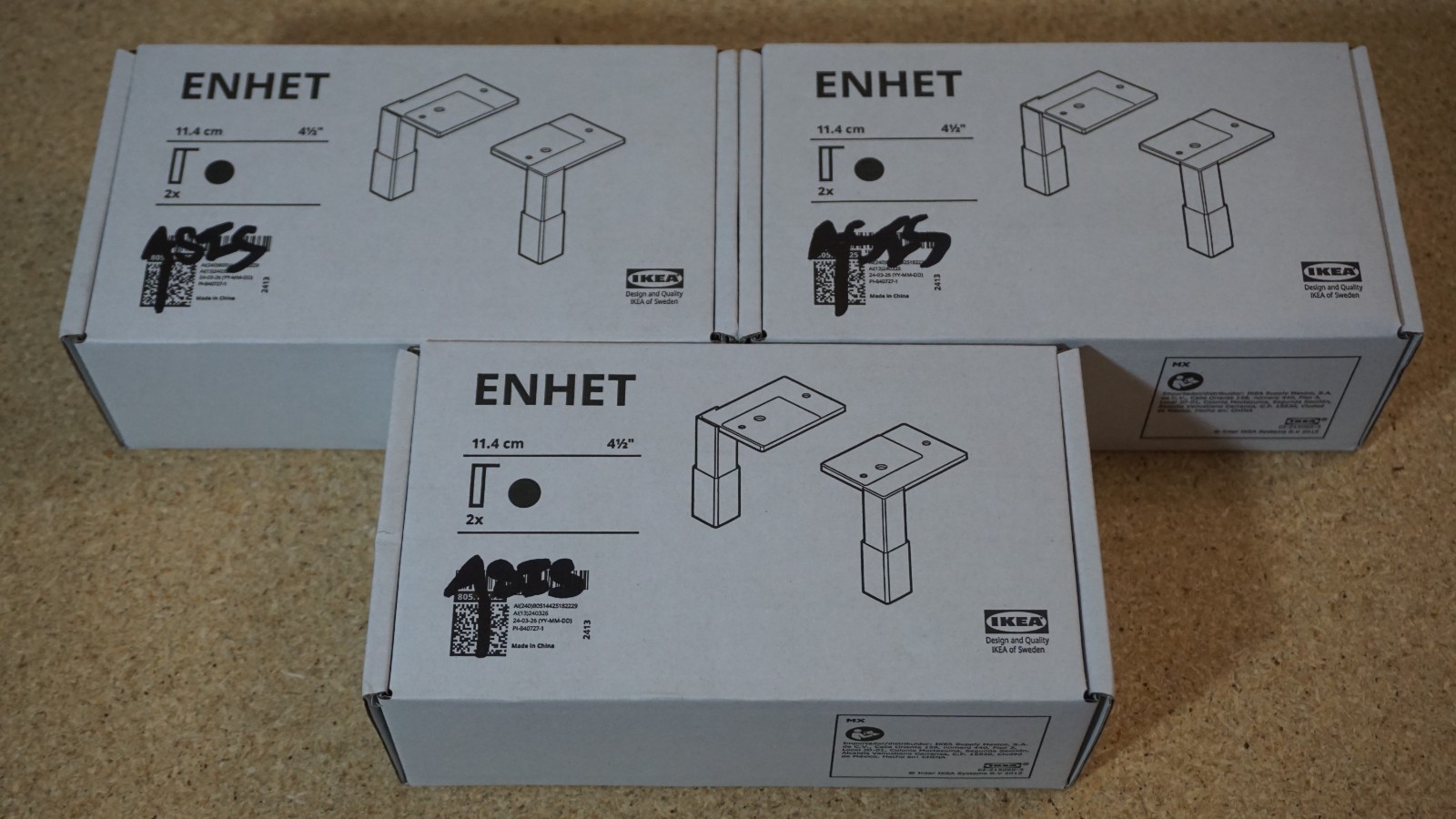 3 Packs of 2 IKEA ENHET Adjustable Legs Feet Base Cabinets Black 4 1/2″ 11.4 cm