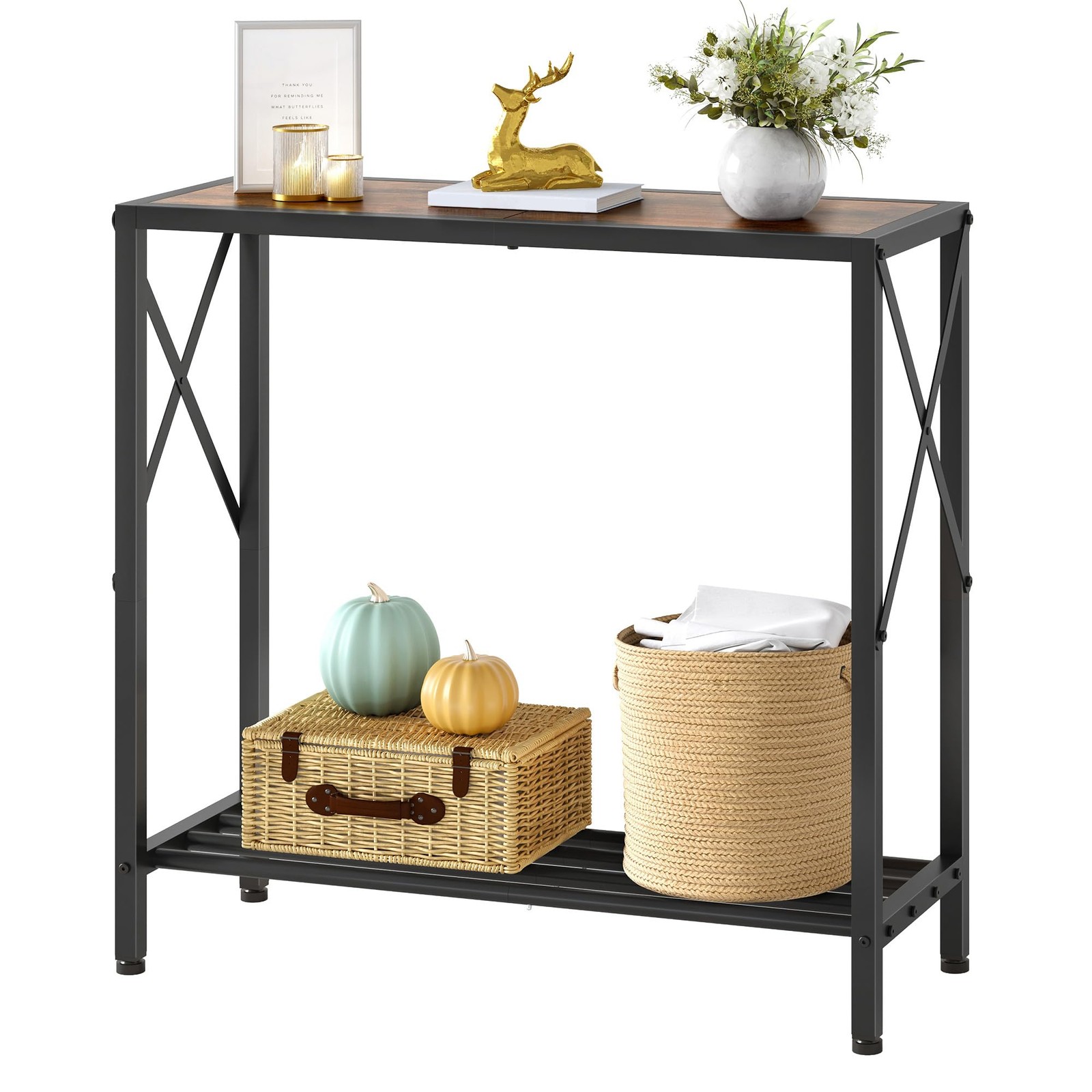 Console Table 28.3”L, 2 Tier Narrow Entryway Table with Open Shelves, Small …