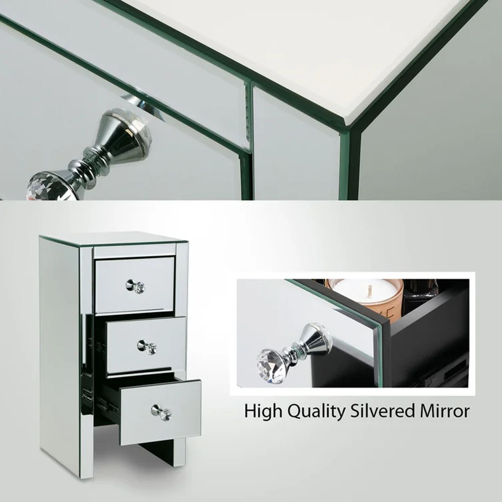 Mirrored Glass Nightstand Bedside Table Home Storage Sofa End Side Table