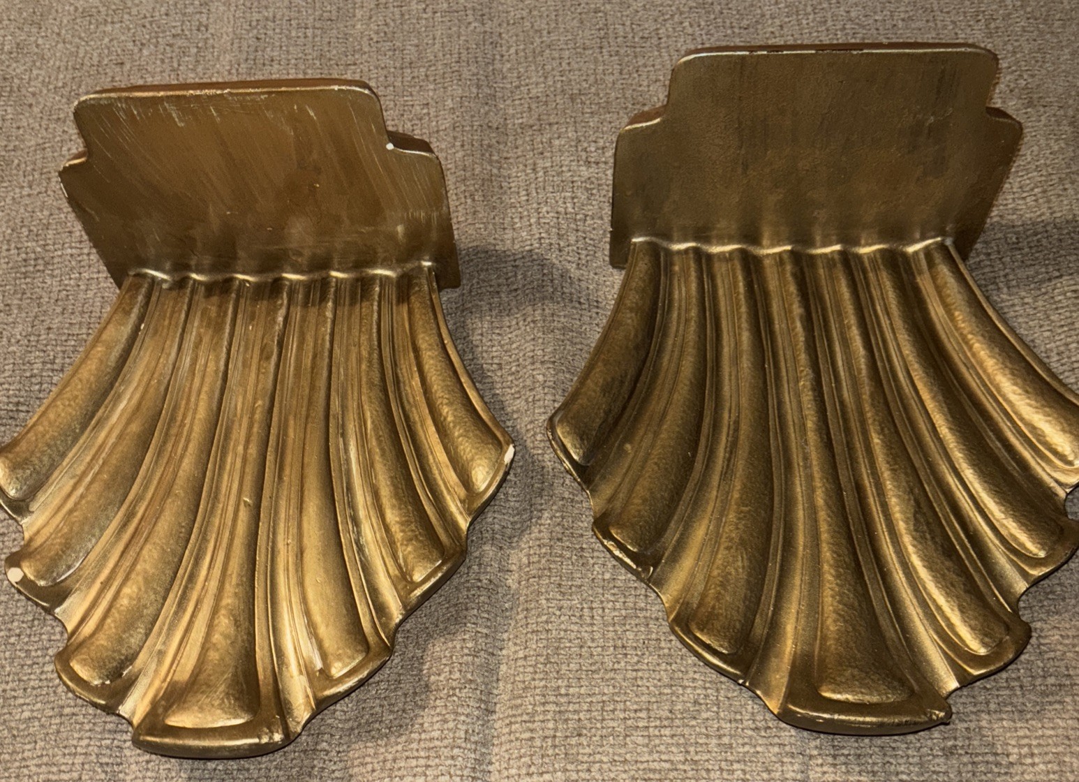 2 Vintage 1991 Plaster Shelf Wall Sconce Gold Hollywood Regency Made In USA