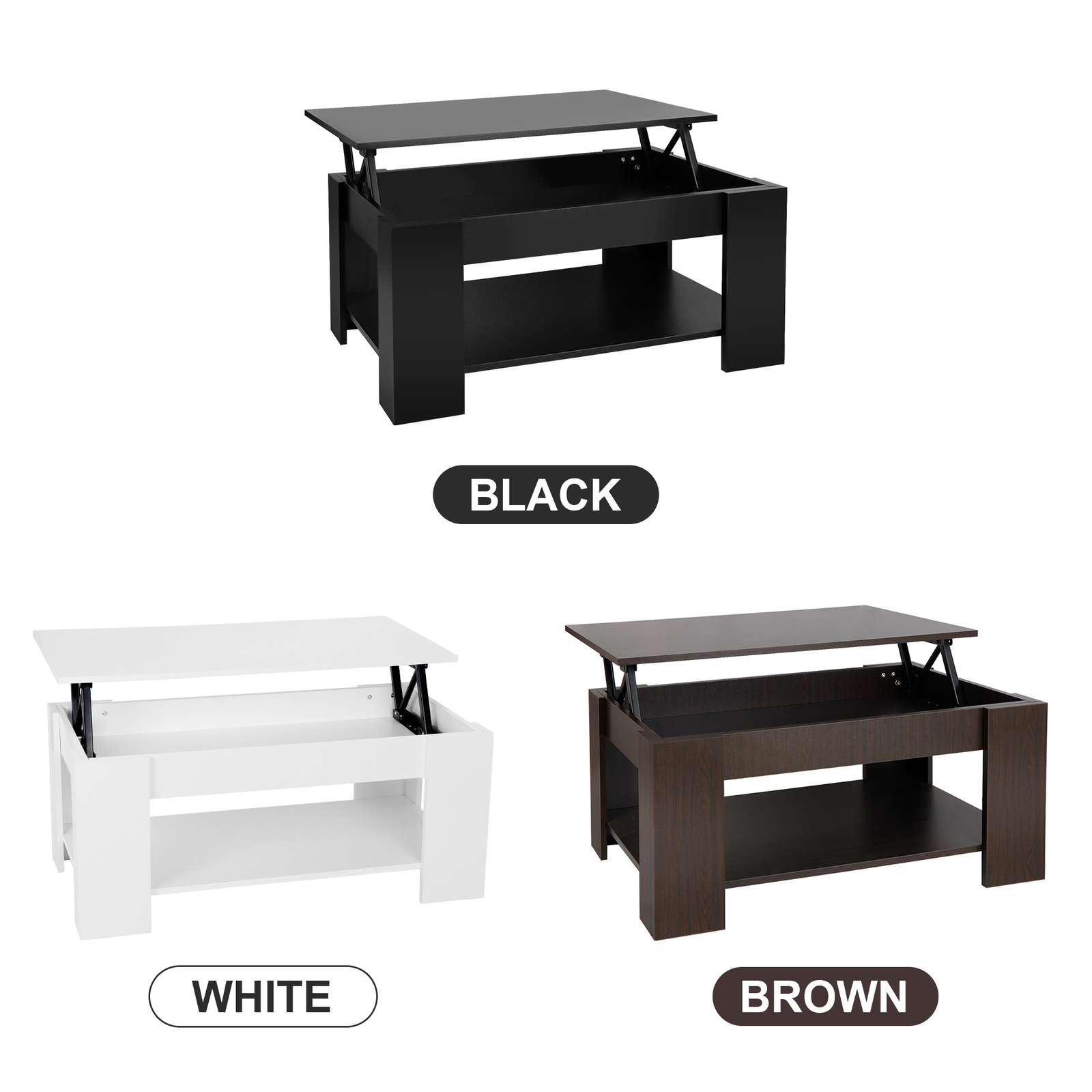 Lift Top Coffee Table Hidden Compartment Storage Shelf Black/Brown/WhIte