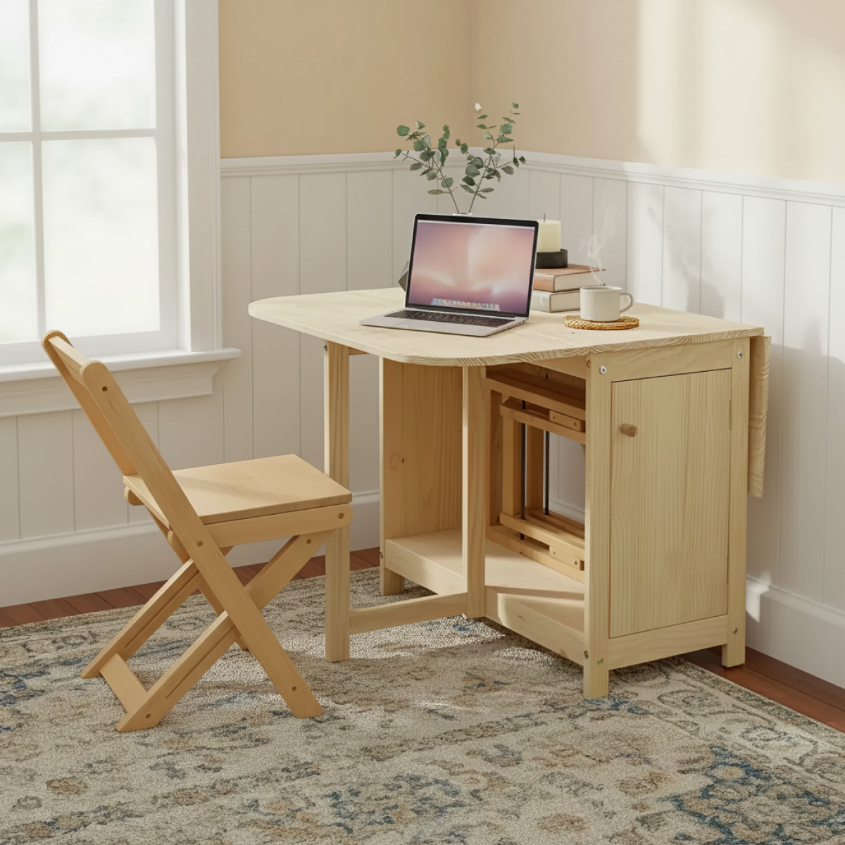 Solid Wood Folding Dining Table and Chair Set with Storage – Foldable Dining