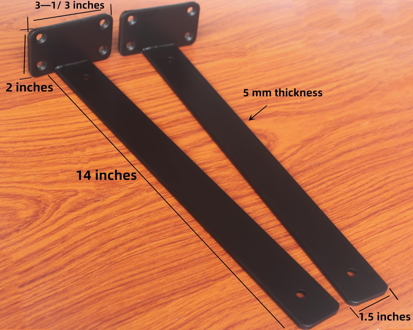 6 Pack – 14 inch Black Hidden L Shelf Bracket (1/5 Inch Thicked) Iron Floatin…
