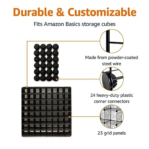 AMAZON BASICS CUBE WIRE GRID STACKABLE STORAGE SHELVES, 6-CUBE – BLACK