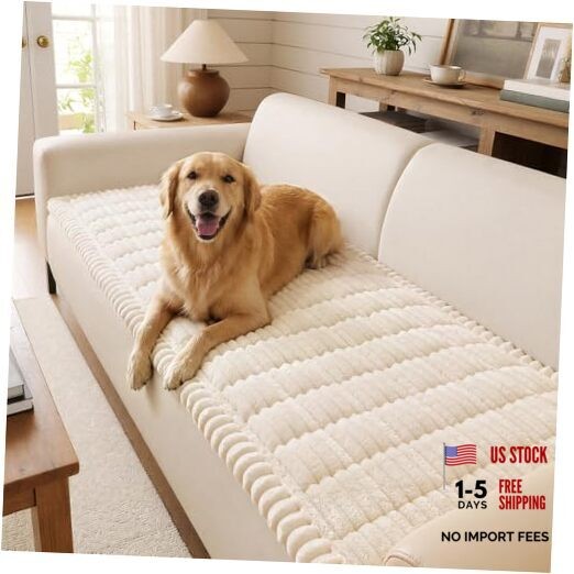 Non-Slip Fuzzy Couch Cover for Dogs, Soft Thick Washable Pet 27.6″x59″ White