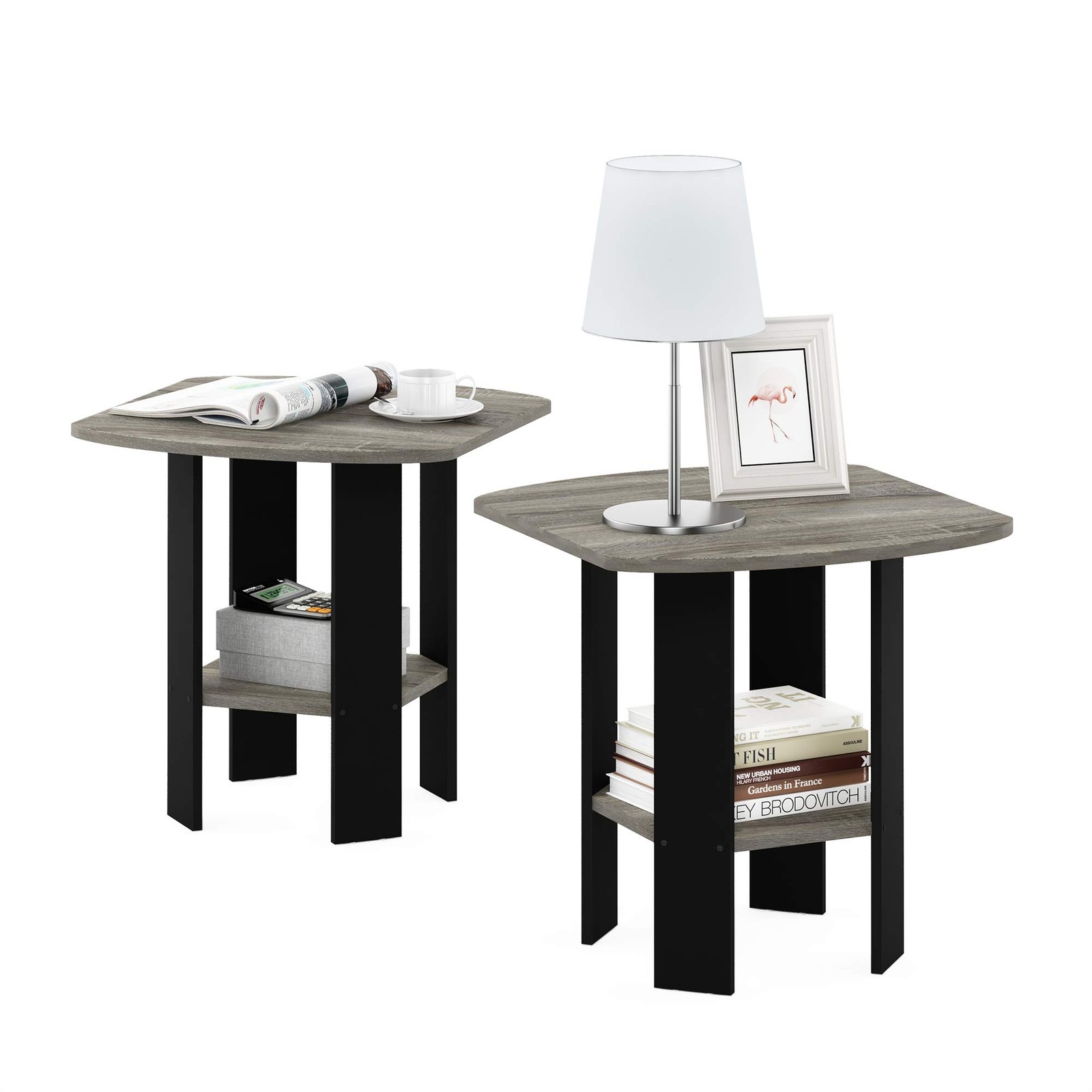 Furinno SIMPLE DESIGN Side 2-Pack, 2 Tiers, Standard Leg, French Oak/Black