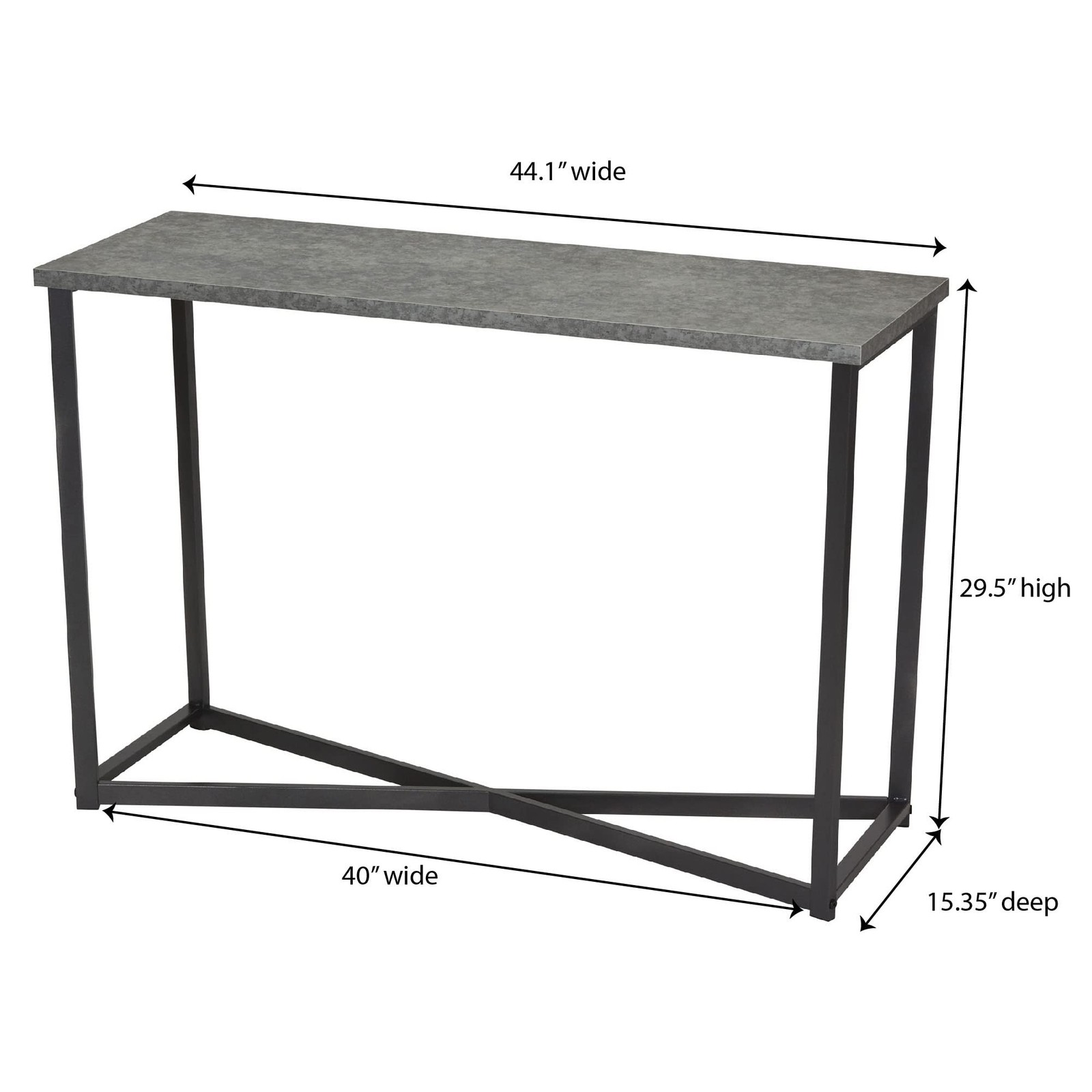 Slate Concrete Top Console Table with Black Iron Base