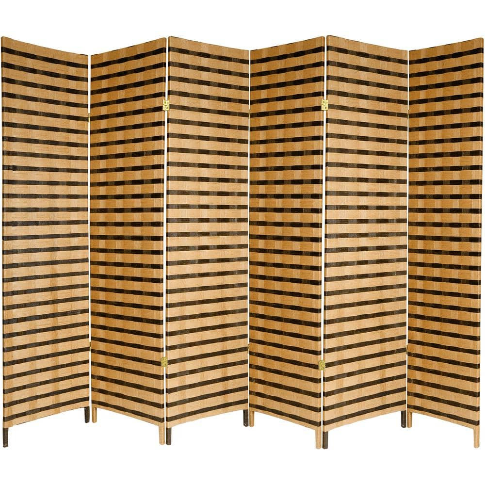 6-Panel Room Divider 6 Ft. 2-Tone Natural Fiber Lightweight Wood Frames NEW