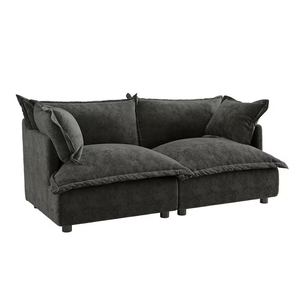 81.1 In. Chenille Upholstered 2-Seats Loveseat in Dark Gray