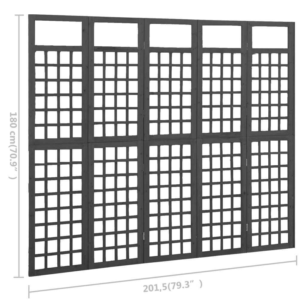 5-Panel Room Divider/Trellis Solid Fir Wood Black 79.3″x70.9