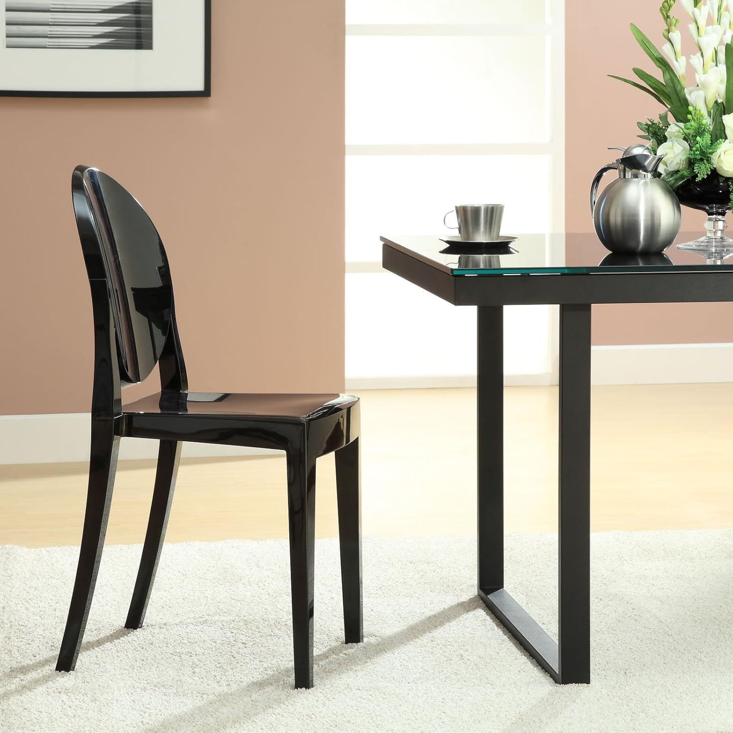 Casper Modern Acrylic Stacking Two Dining Side Chairs in Black