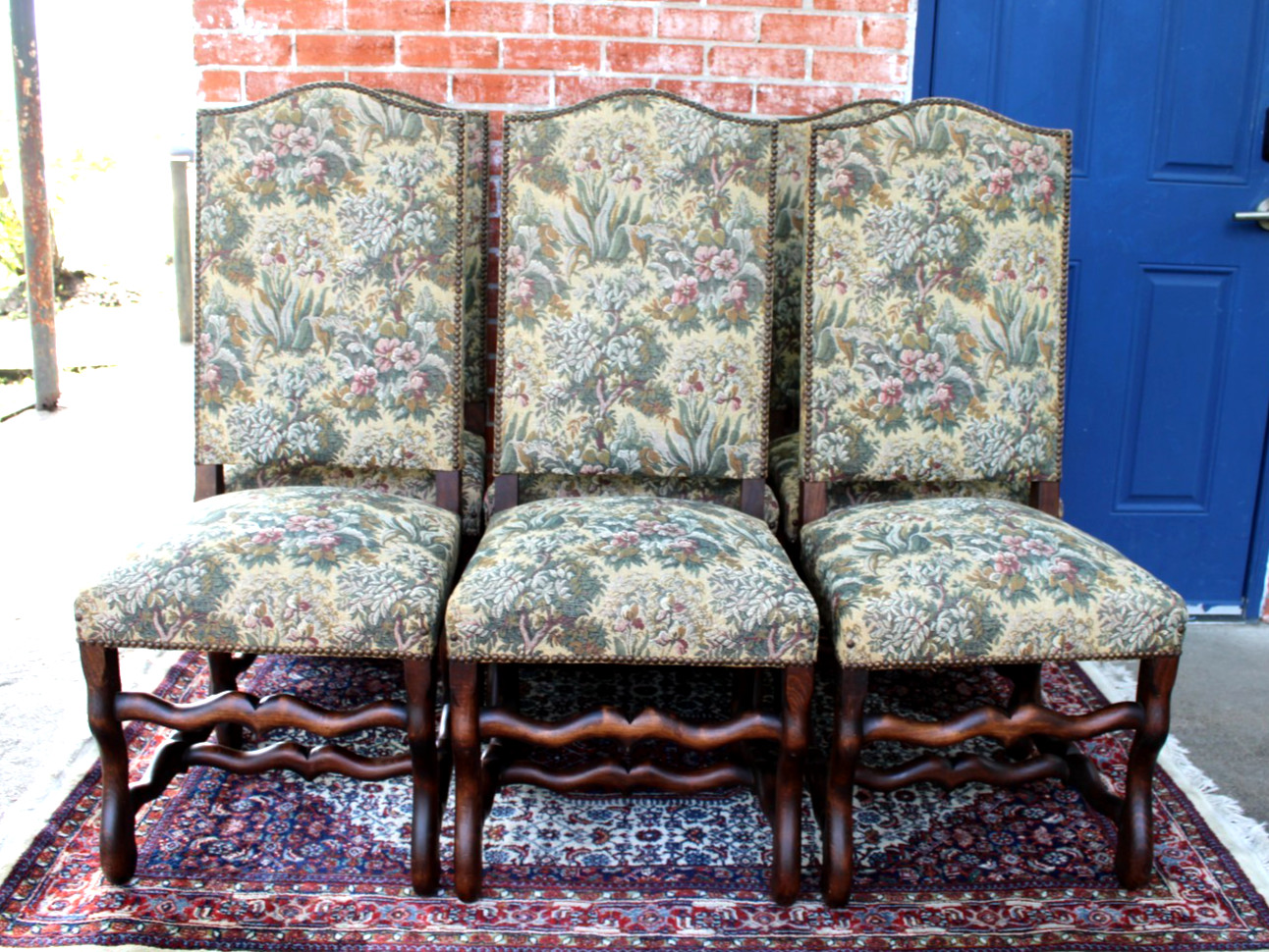 Set of 6 French Upholstered Walnut Louis XIV Dining Chairs