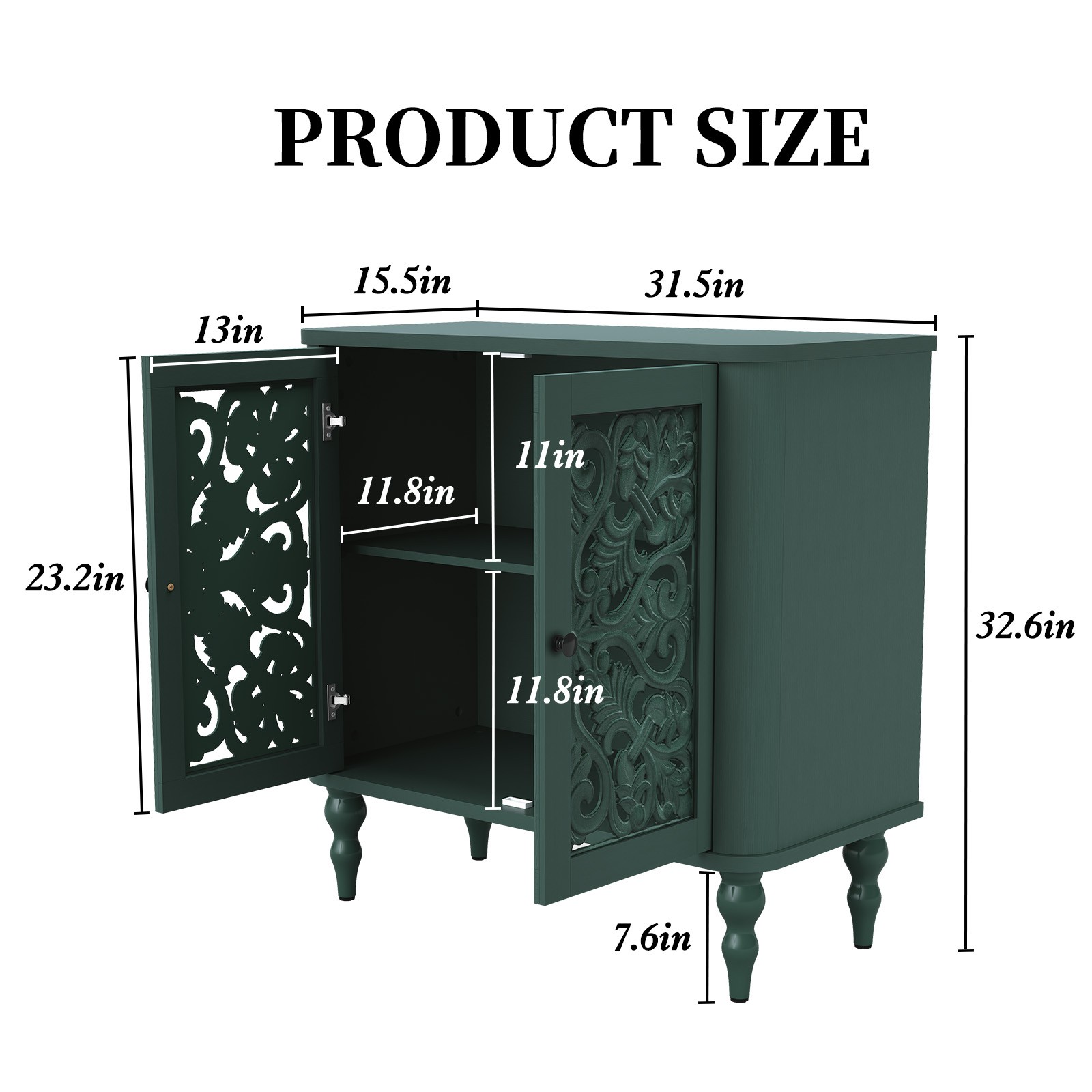 French Country Hollow Floral Carved Accent Cabinet with 2 Doors for Kitchen NEW