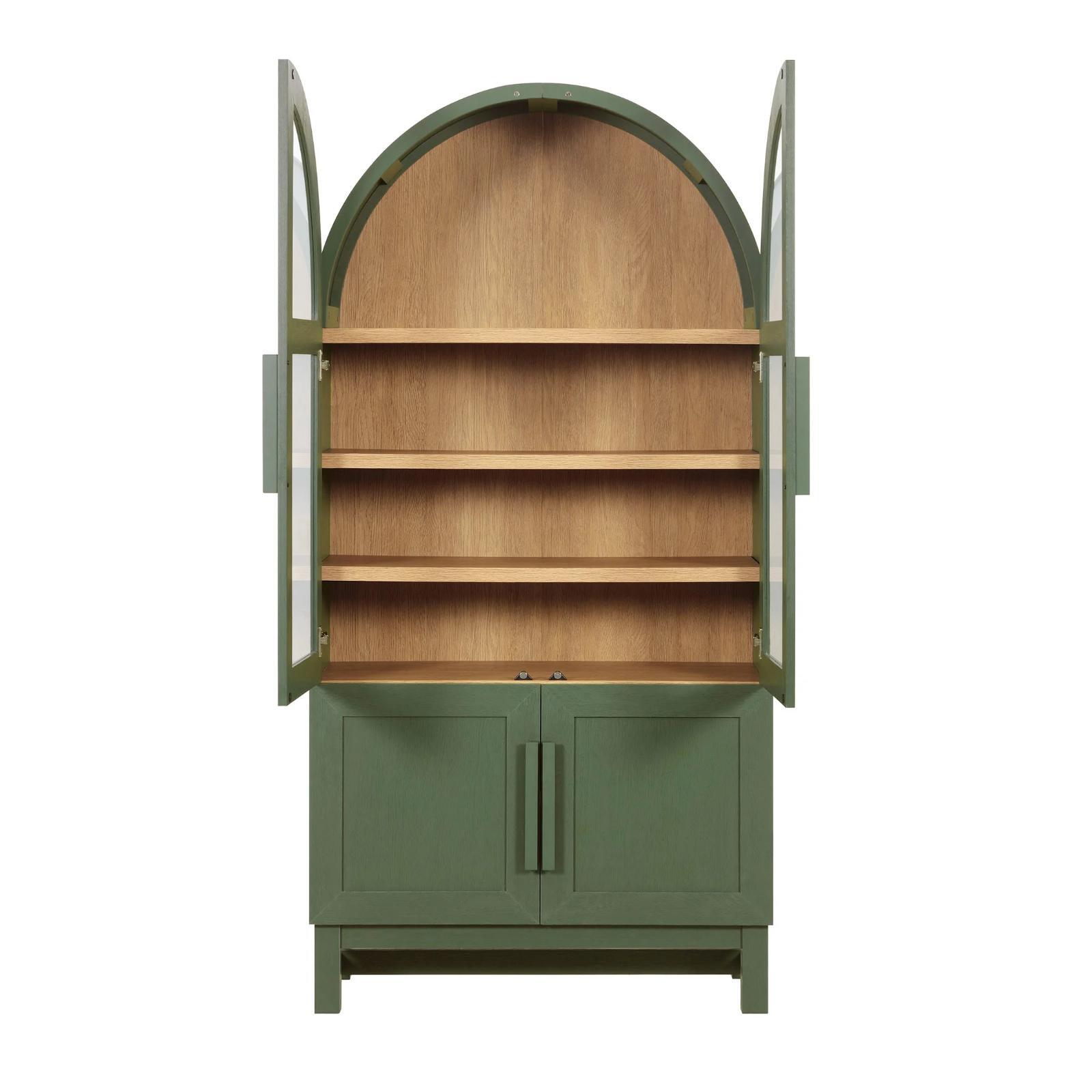 Elegant Arched China Display Cabinet Sturdy Wood Glass Doors Kitchen Dining Room