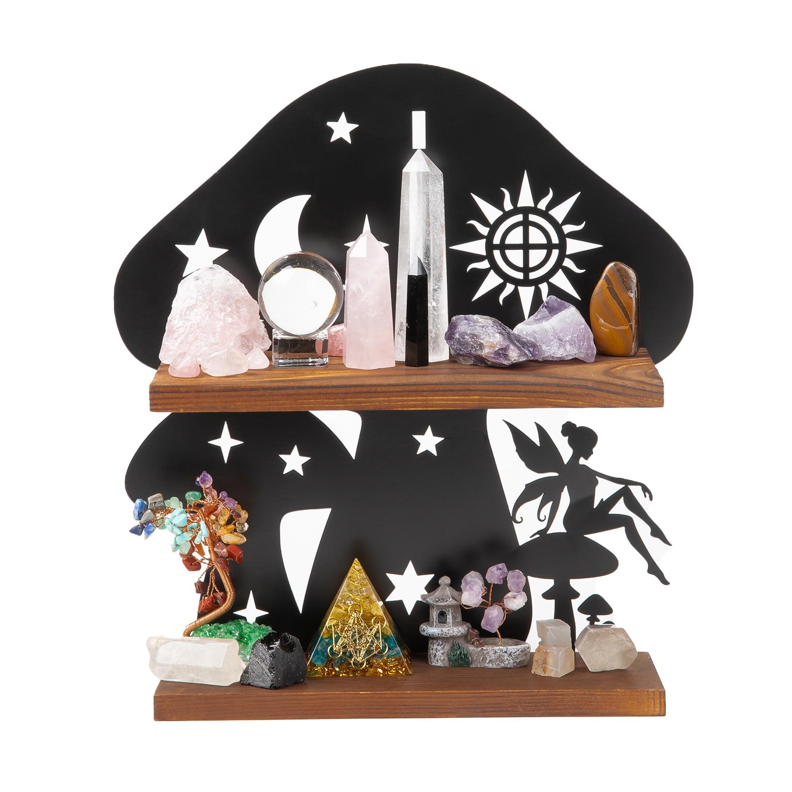 Wooden Mushroom Shelf with Iron Backing – 10.5 x 3.15 x 11.5 inches, Black