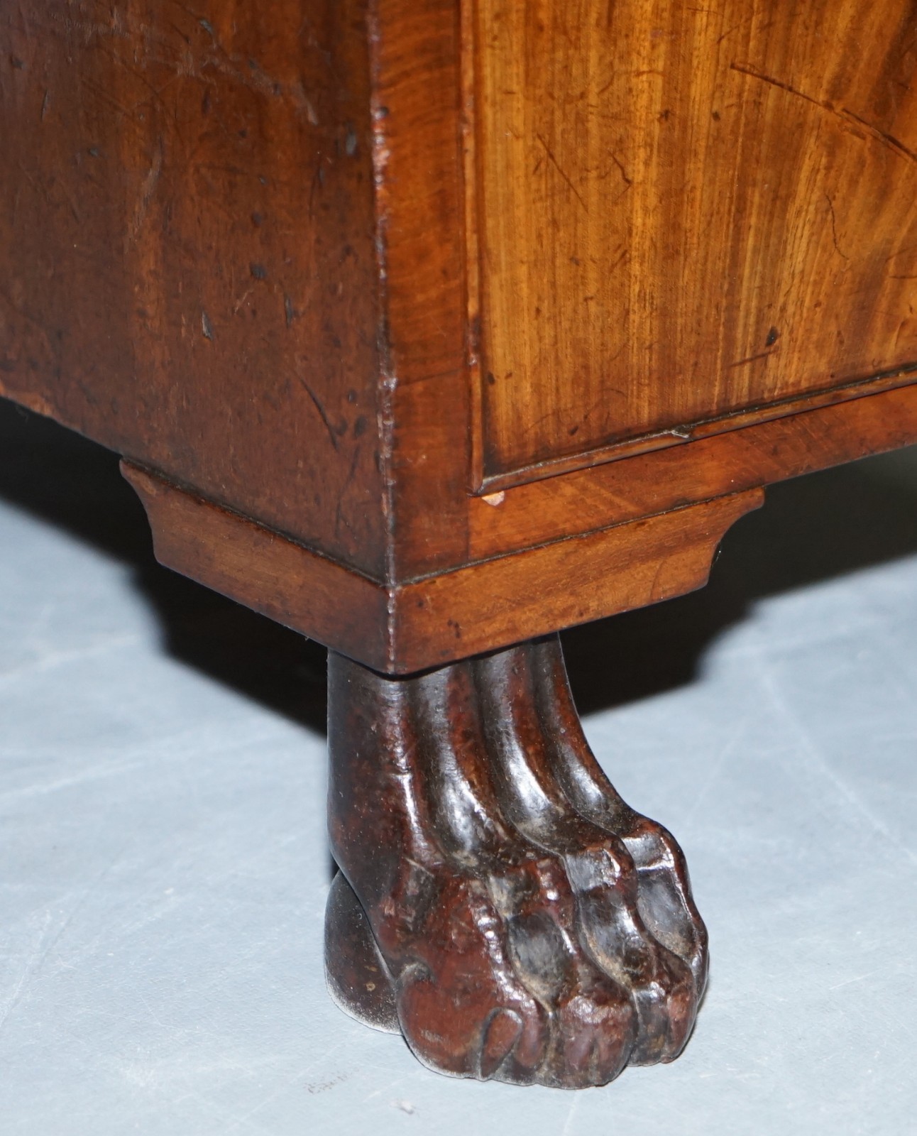 EXQUISITE REGENCY PERIOD 1815 MAHOGANY KNEEHOLE DESK WITH LION HAIRY PAW FEET