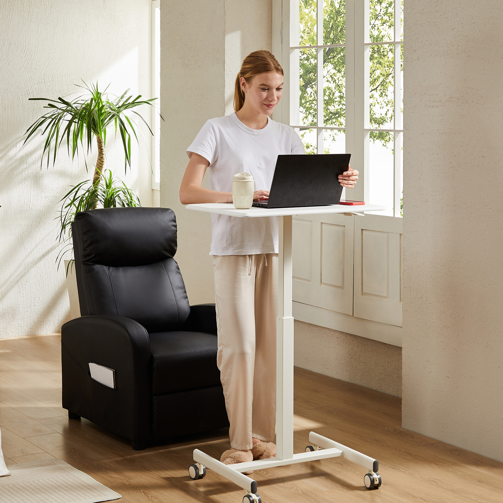 Adjustable Height Mobile Laptop Standing Desk with Wheels – Sit to Stand Desk