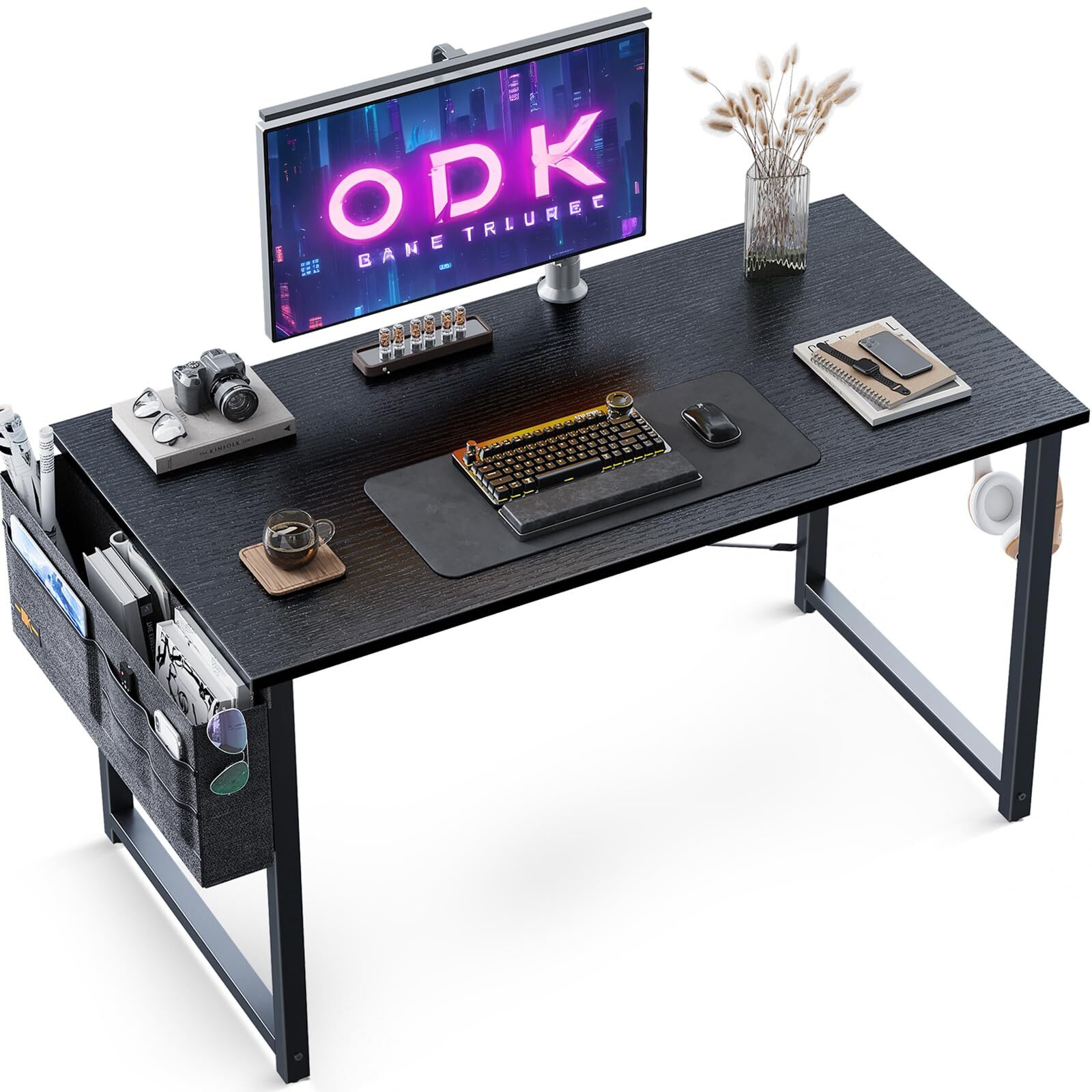 Small Desk Black 100×48×74cm Computer Desk Office Desk with Headphones…