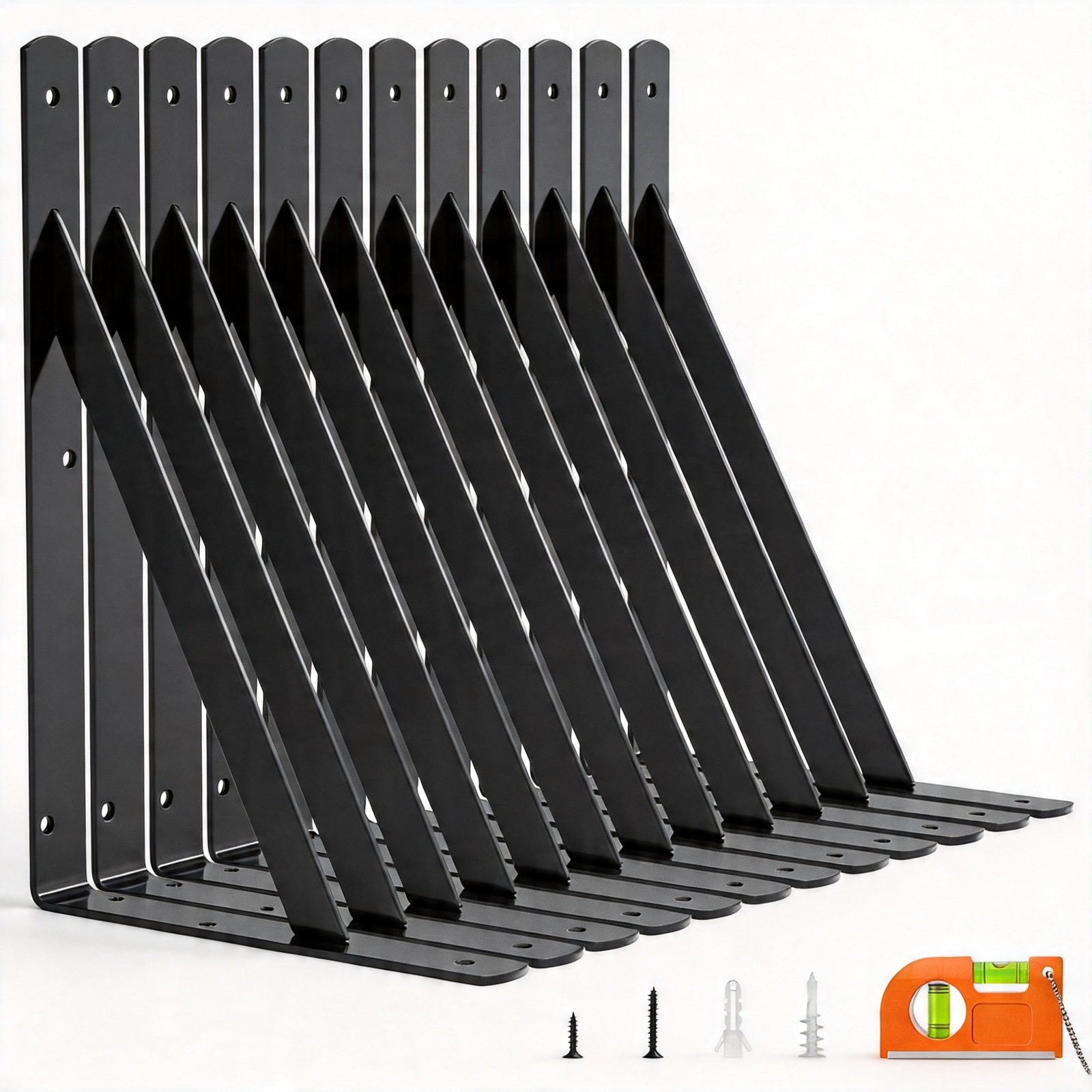 NEW 12 Inch Heavy Duty Shelf Bracket Black 90 Degree Wall Brackets 12-Pack