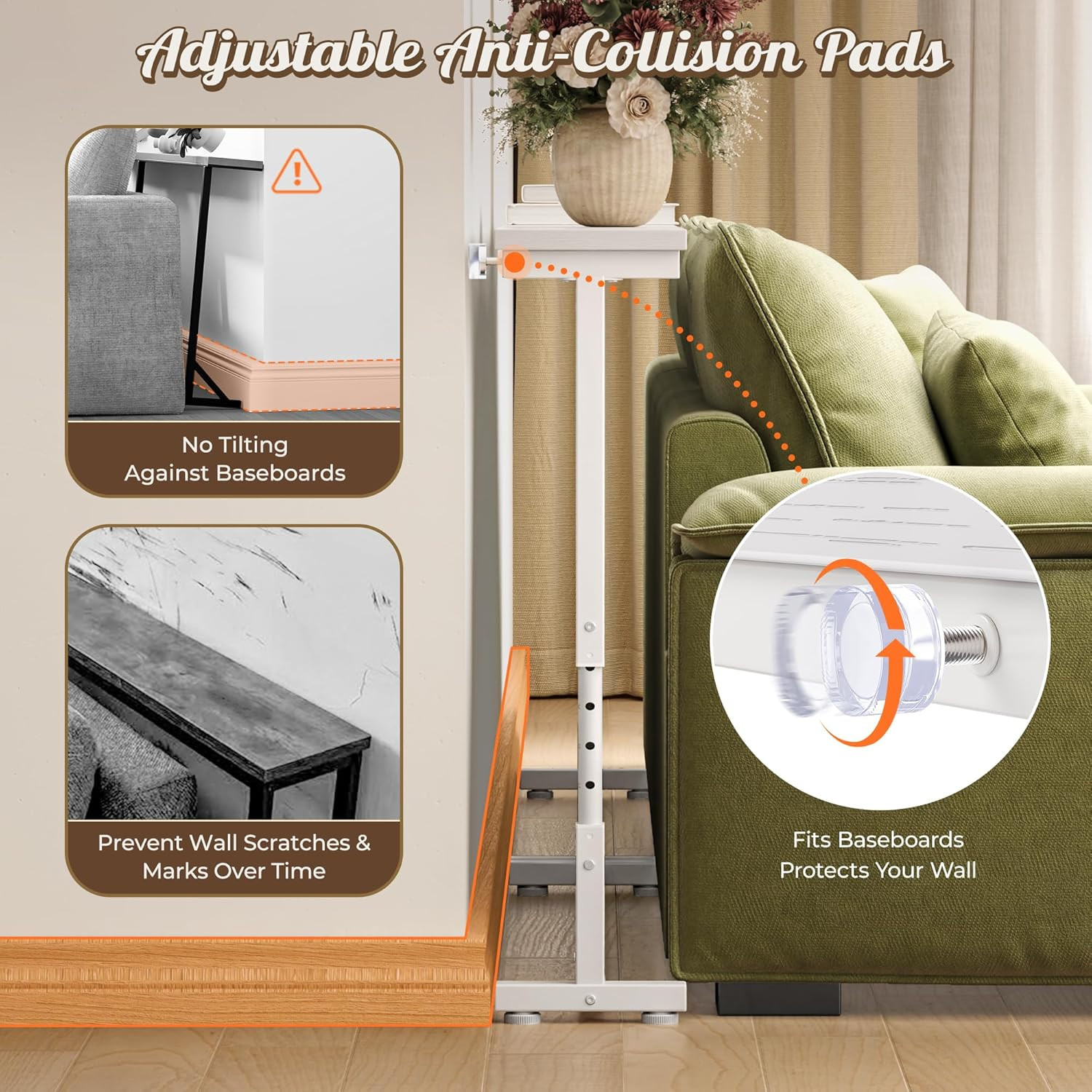 78.7 Inch behind Couch Table with Power Outlets, 23.9’’-34.4’’ Height Adjustable