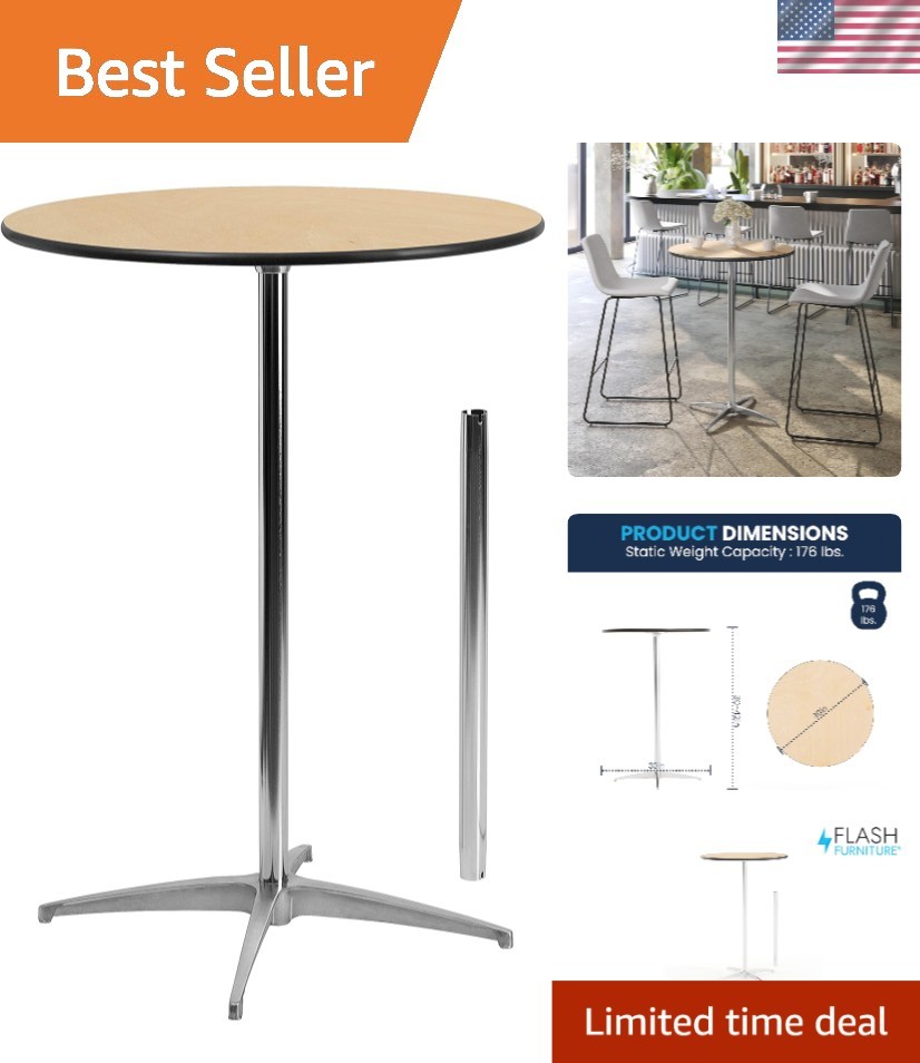 Adjustable Cocktail Table 30 Inch Round Wood Table for Events Home Use