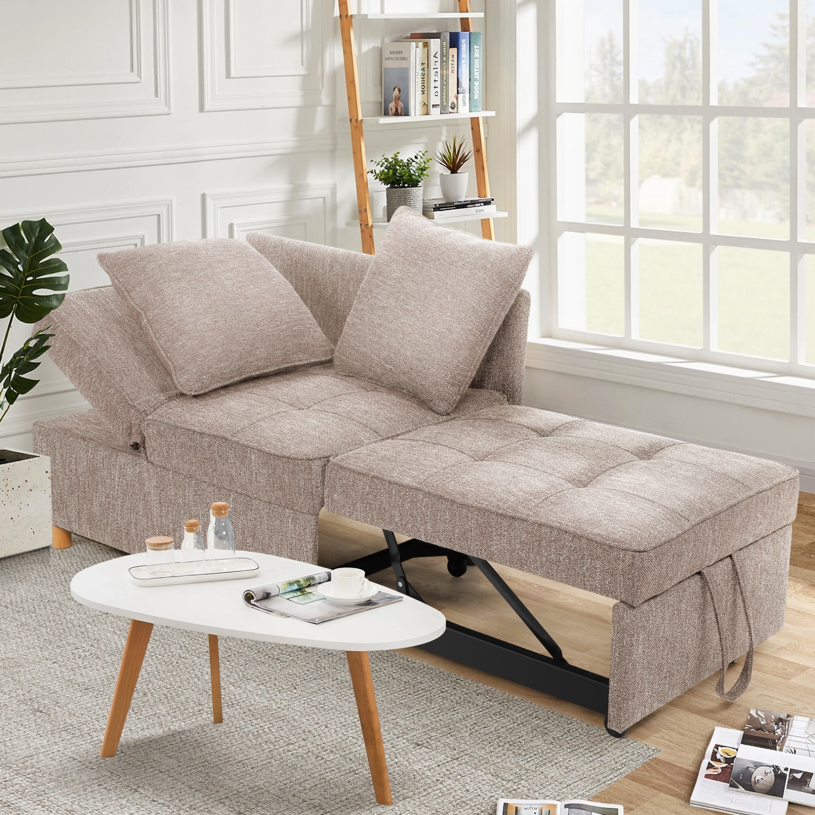 71″ Convertible Couch Bed Loveseat Sofa Adjustable with Pull Out Bed Space-Savin