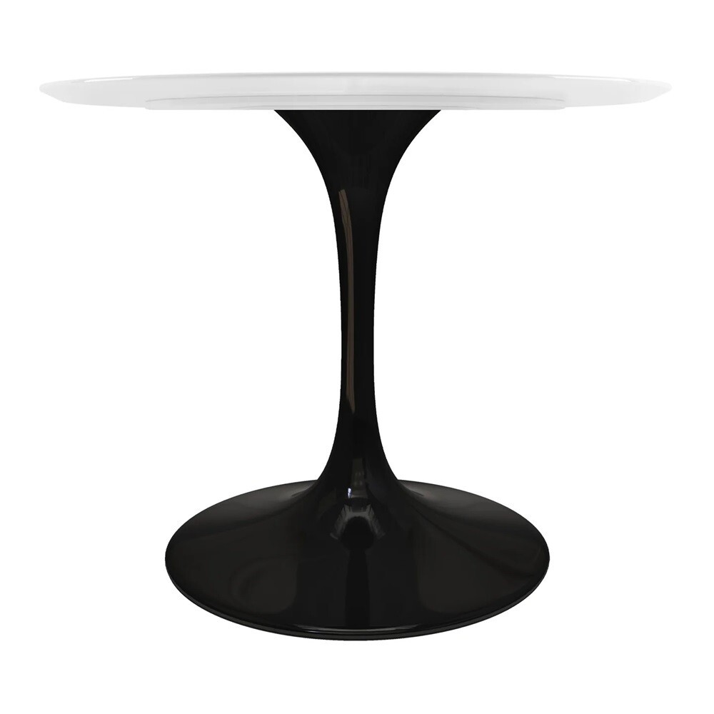42″ Tulip Style Dining Table White Round Fiberglass Top Black Cast Aluminum Base