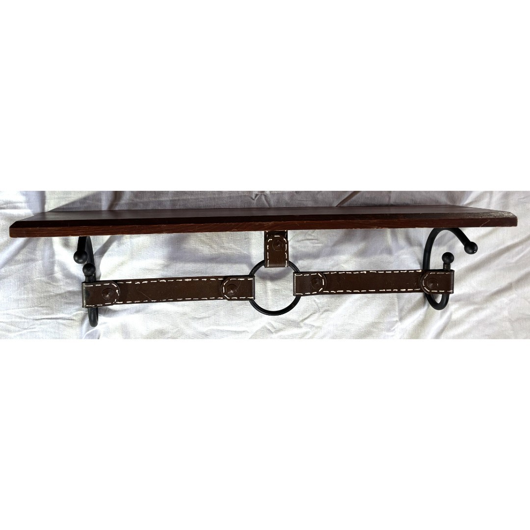 Vintage Western Brown Wall Mounted Shelf Metal Belt Cowboy Cowgirl Rustic