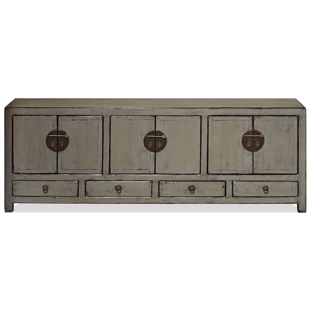 US Seller – Elmwood Distressed Gray Kang Oriental Sideboard