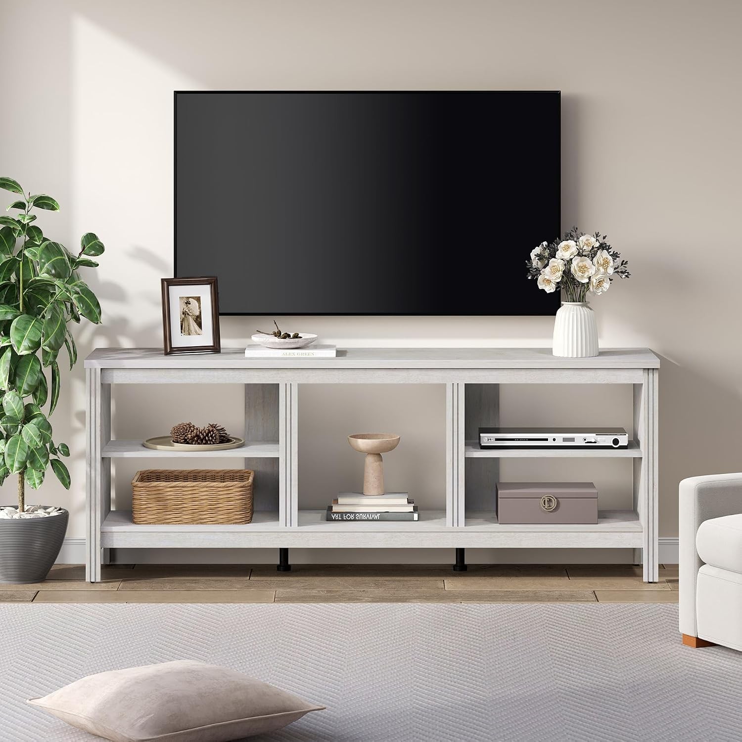 Farmhouse TV Stand for TVs up to 75 Inch, White Entertainment Center for 80 inch