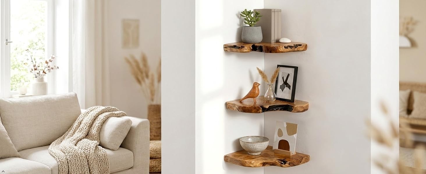 Floating Corner Shelf Set of 2 Wall Mounted, 10.86 x 11.5 Inches for Living