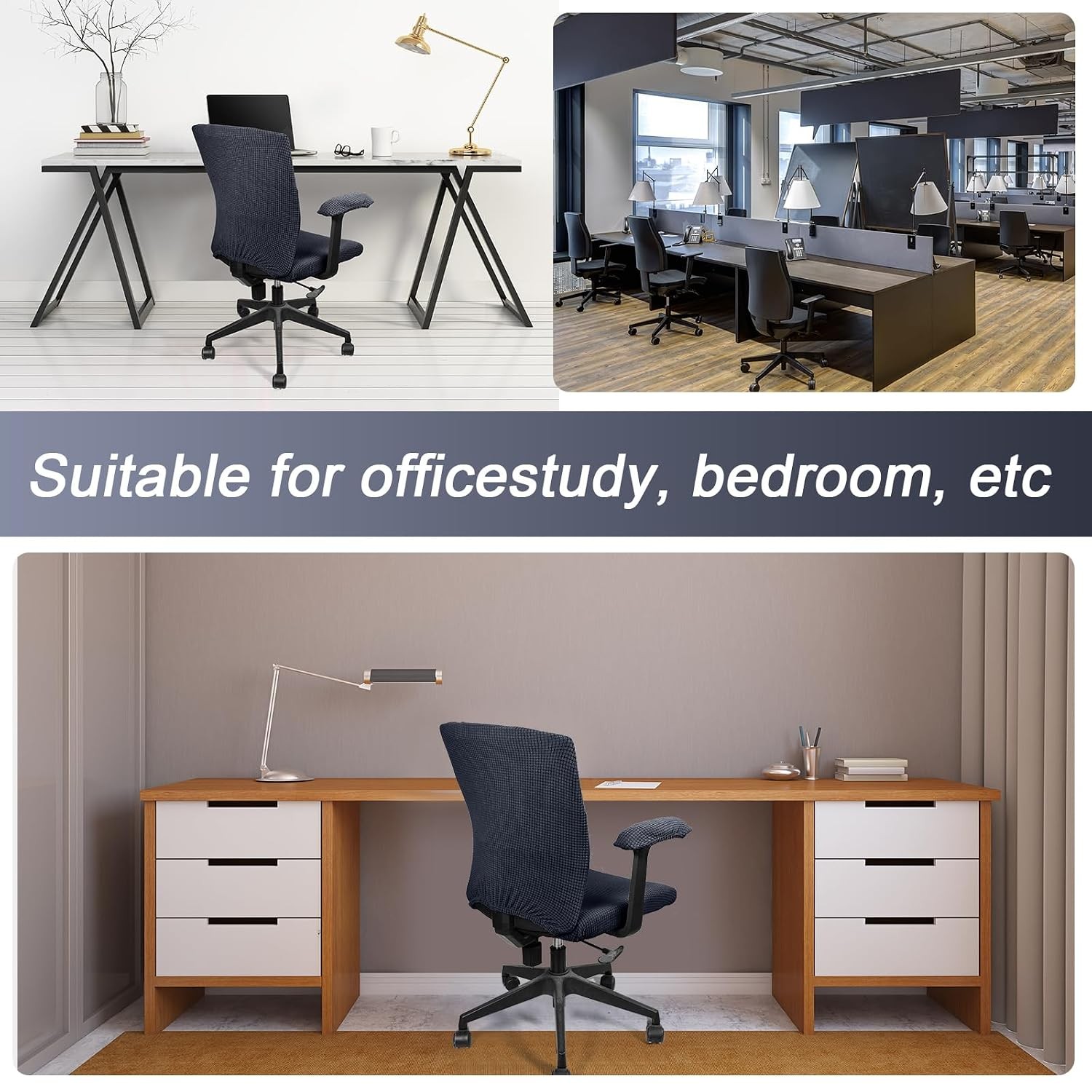 Universal Dark Gray Stretchable Protective Office Chair Covers Set X-Large 4 Pcs