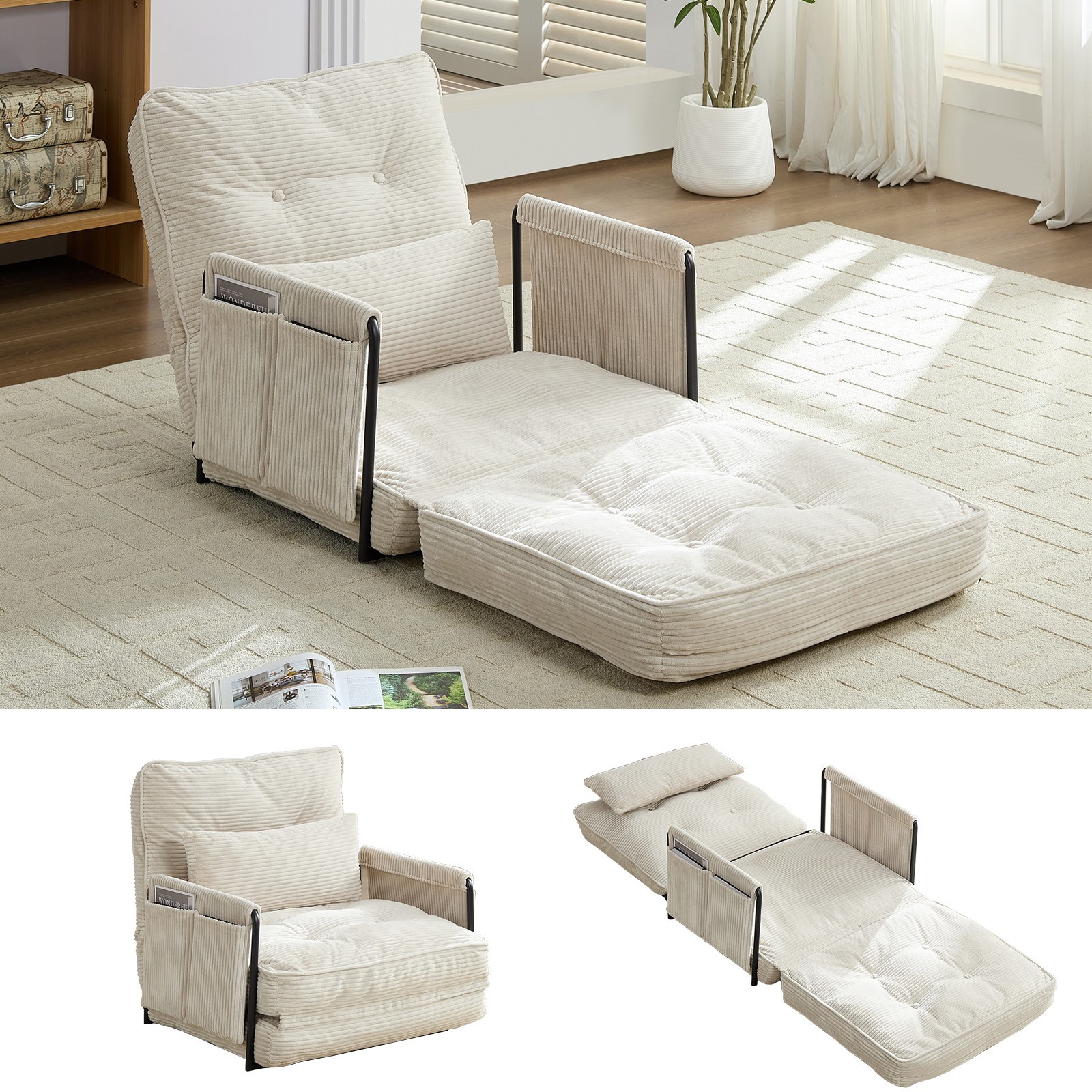 Zafly Sofa Bed Couch Sleeper Convertible Fold-Out Bed Couch With Side Pockets