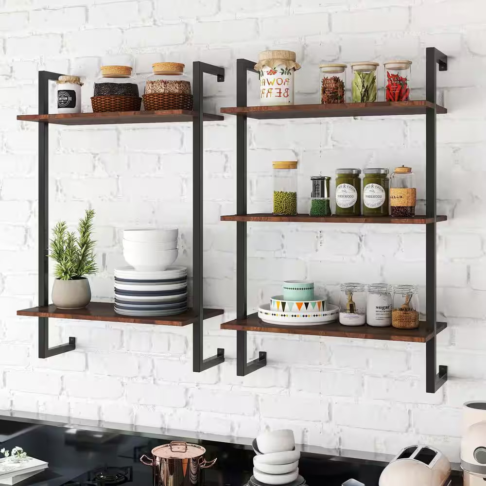 24.02 In. W X 11.81 In. D Brown Decorative Wall Shelf, Wood Hanging Storage Book