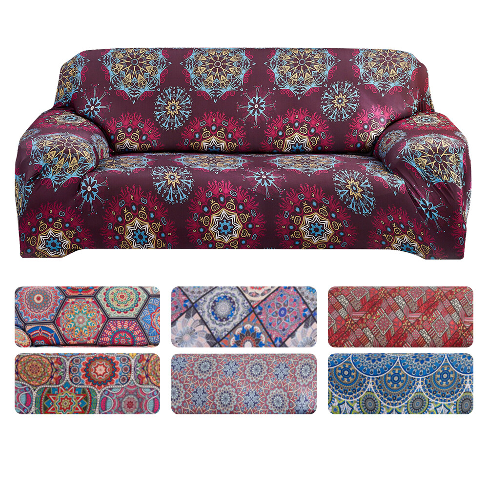 Retro Printed Stretch Sofa Covers Spandex Couch Slipcover 1 2 3 4 Seat Protector