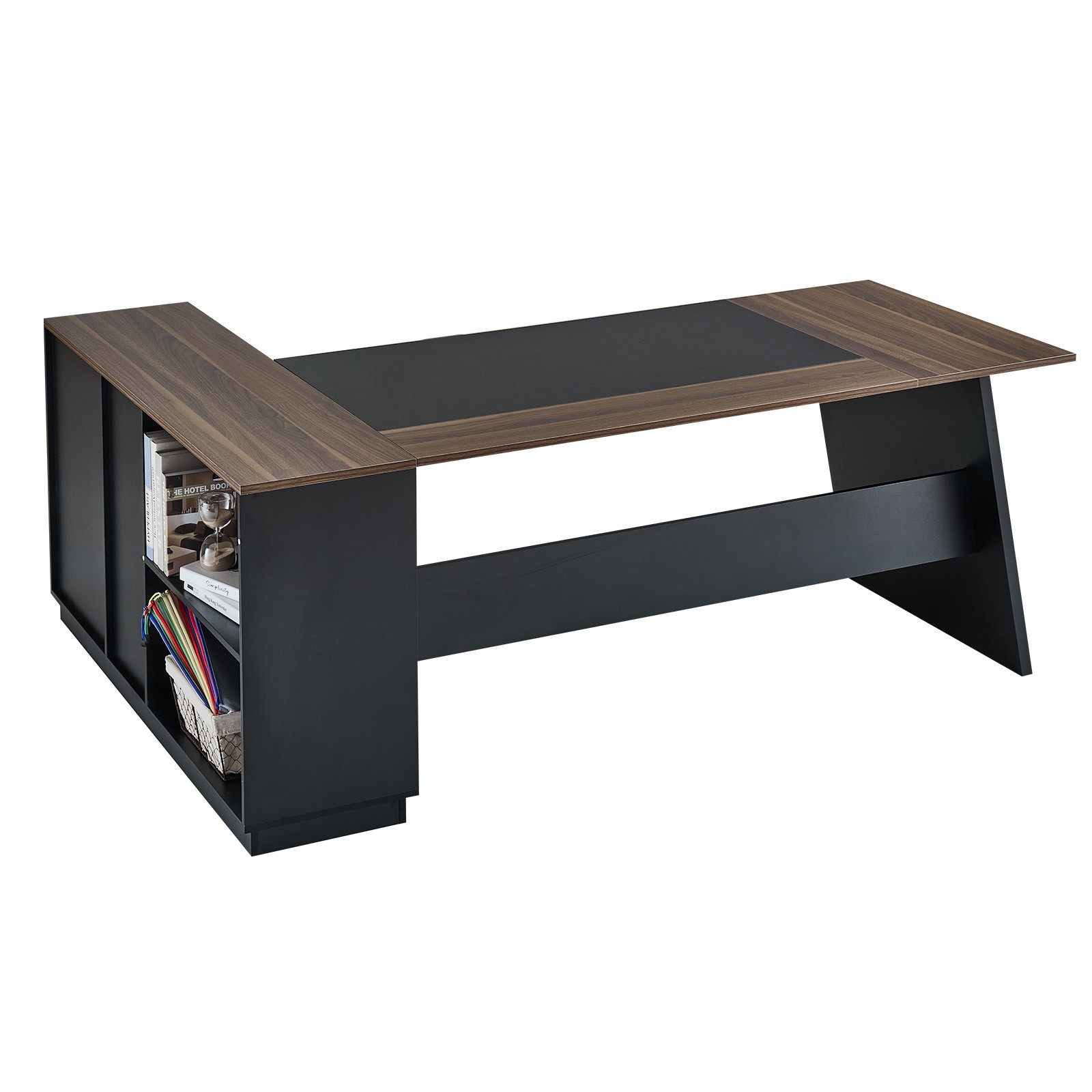 Uimoso Executive Desk L-Shaped Office Desk with Cabinet and Drawers, 350 lbs