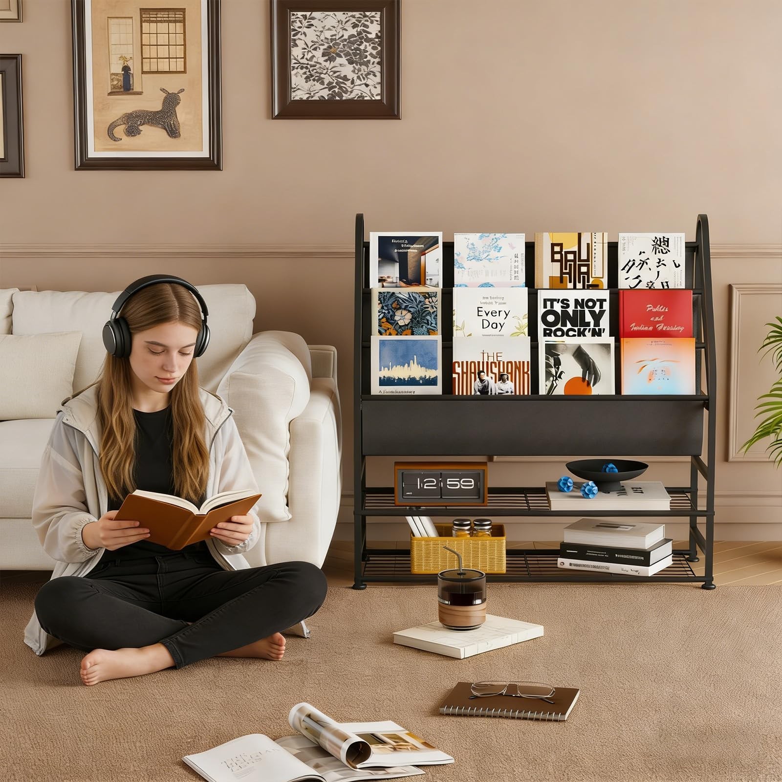 Vinyl Record Storage with Vinyl Shelf Display, Large Capacity Record Player S…